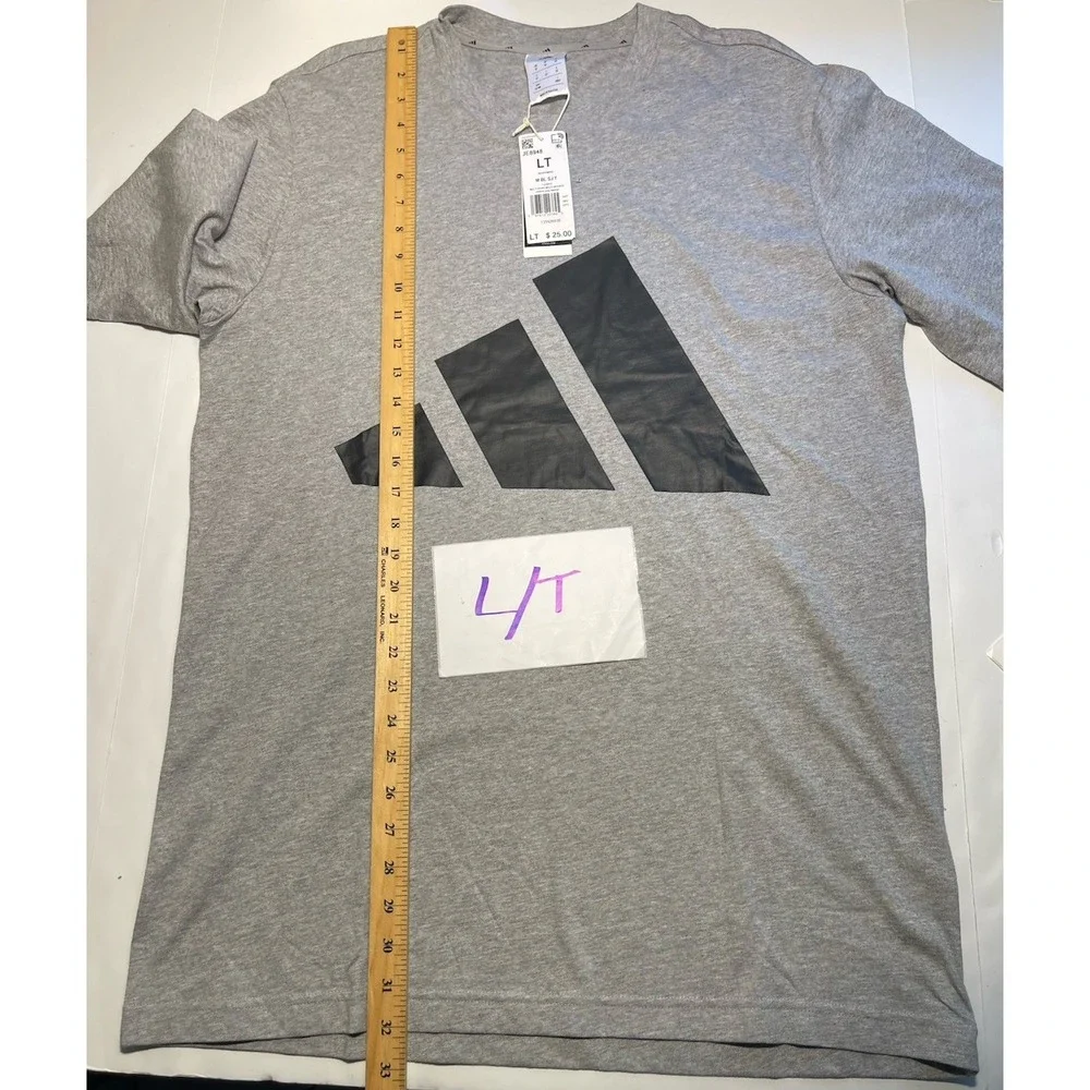 adidas Mens Crew Neck 3 Stripes Logo Big & Tall Graphic T-Shirt Size LT Gray